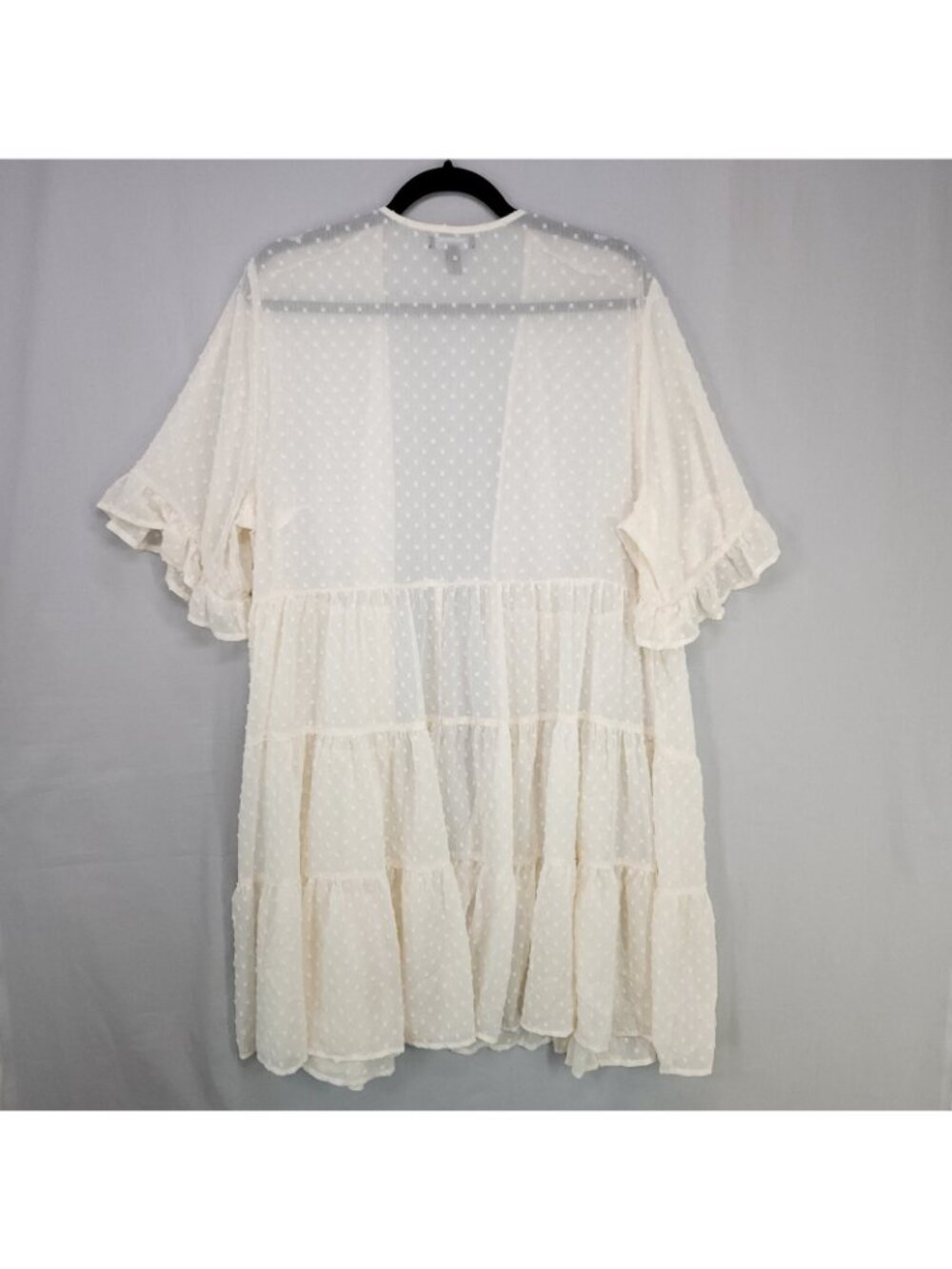 Torrid Kimono Plus Size 1 Womens Tiered Sheer Ruffle Open Swiss Dot Cover-up - Picture 3 of 14